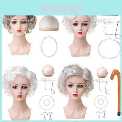 Elegant Short Wavy Costume Wig For Halloween Featuring Deep Gray Silver White Colors