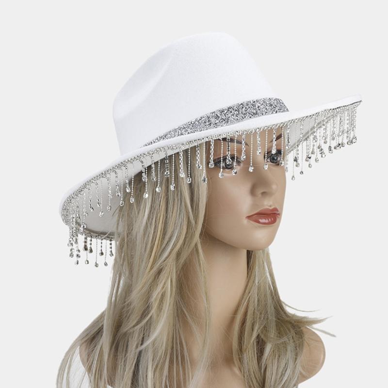 Lightweight Fedoras Hat Woman Men Felt Ladies Cowboy Hat Party Rhinestone Western Party Hat Bonnet Men Windproof Hat