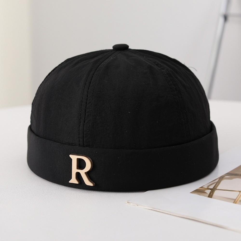 

R Letter Brimless Docker Cap Streetwear Landlord Hat Fashion Beanie Hat Spring чёрный
