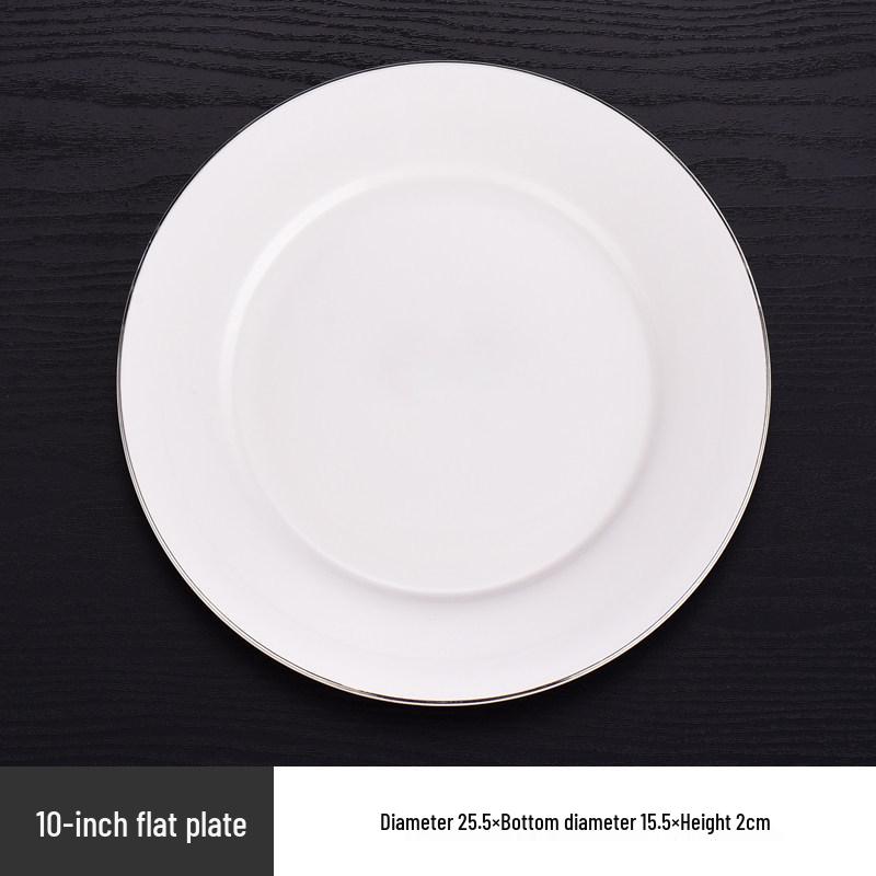 Elegant Ceramic Tableware Set: White with Platinum Rim - Includes Plates, Bowls, and Dishes for Restaurants or Clubhouses, Available in 3 or 4 Pieces