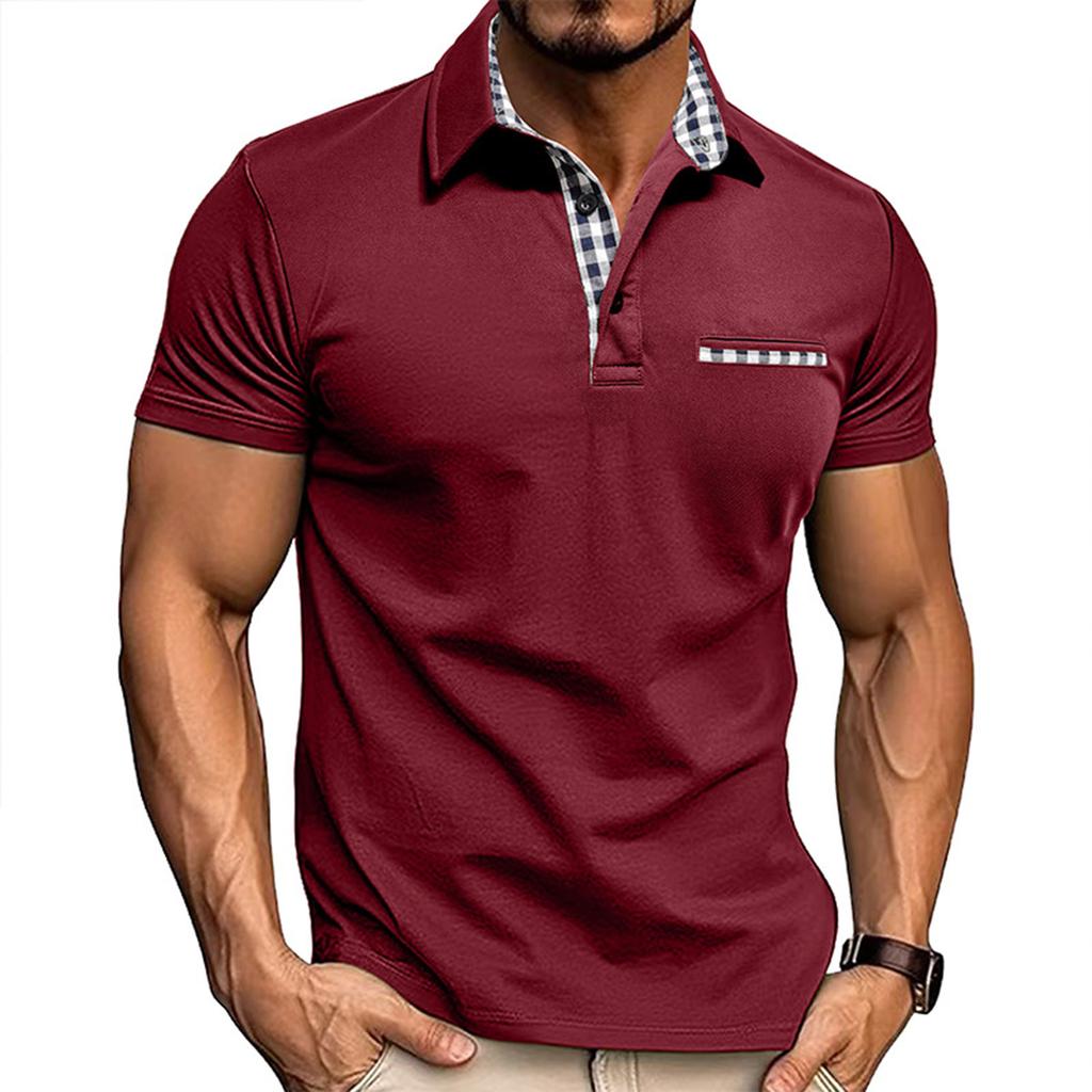 Men's Plaid Single Breasted Casual Sports Short Sleeved Shirt With Lapel