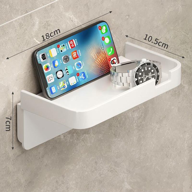 Suport pentru hârtie igienică, adeziv, fără găurire, montat pe perete, cu raft de depozitare