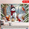 2D Flat Christmas Backdrop, Snowman with Lantern & Forest Animals Background