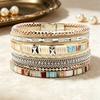 Geflochtenes Armband Mehrschichtig Bohemian Kunstlederseil mit quadratischen Steinen Perlen Boho Handgelenkzubehör