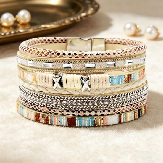 Geflochtenes Armband Mehrschichtig Bohemian Kunstlederseil mit quadratischen Steinen Perlen Boho Handgelenkzubehör