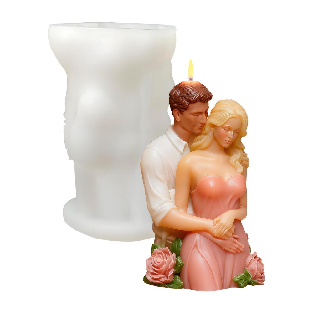 Valentine's Day Couple Rose Aromatherapy Candle Silicone Mold for DIY Home Decor