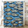 Blue Fish Print Shower Curtain Waterproof Fabric Bathroom Decoration Home Decor