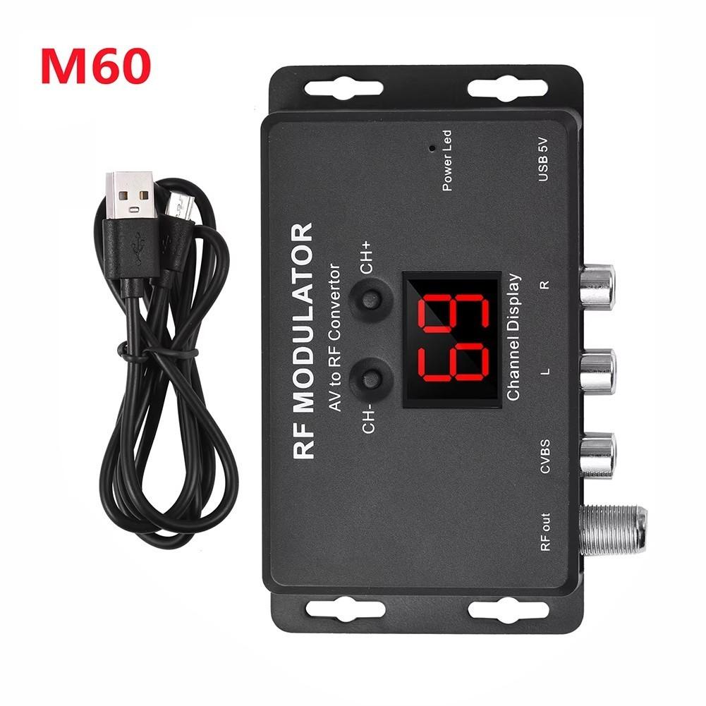 M60 Small AV to RF Modulator Portable Household TV Modulator Black AV to RF Converter 104x58x24mm
