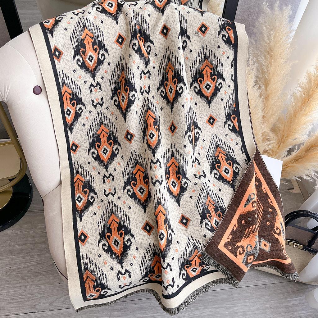 New Women Imitation Cashmere Two-Side Plaid Horse Print Scarf Soft Warm Pashmina Shawl Autumn Winter Coldproof Windproof Blanket
