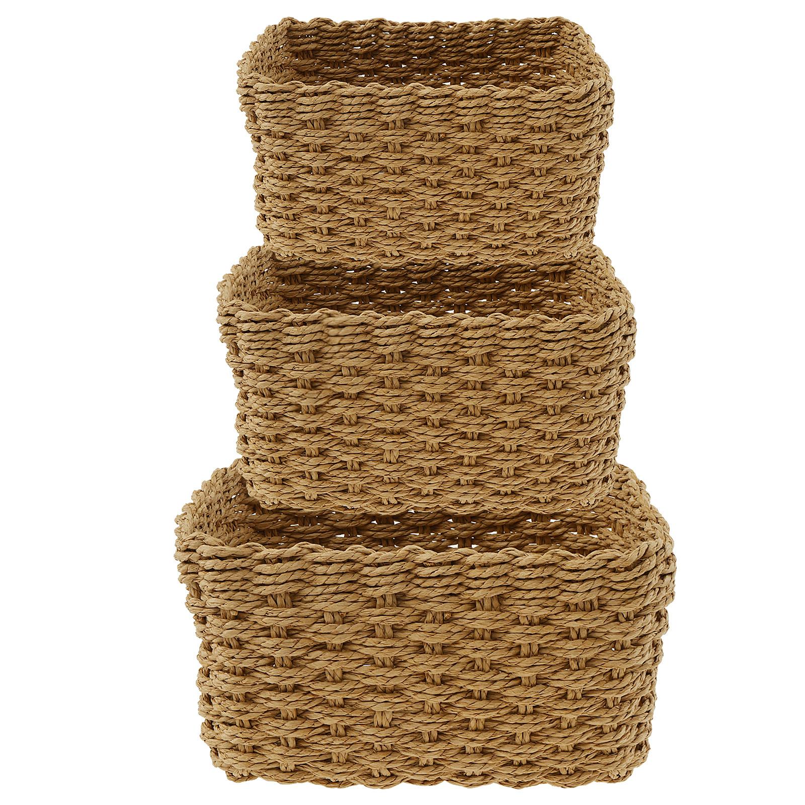 

3Pcs Grass Woven Storage Baskets Decorative Woven Baskets for Storage Multifunctional Picnic Basket Fruit Cosmetic Storage Box 3Pcs-S M L хаки