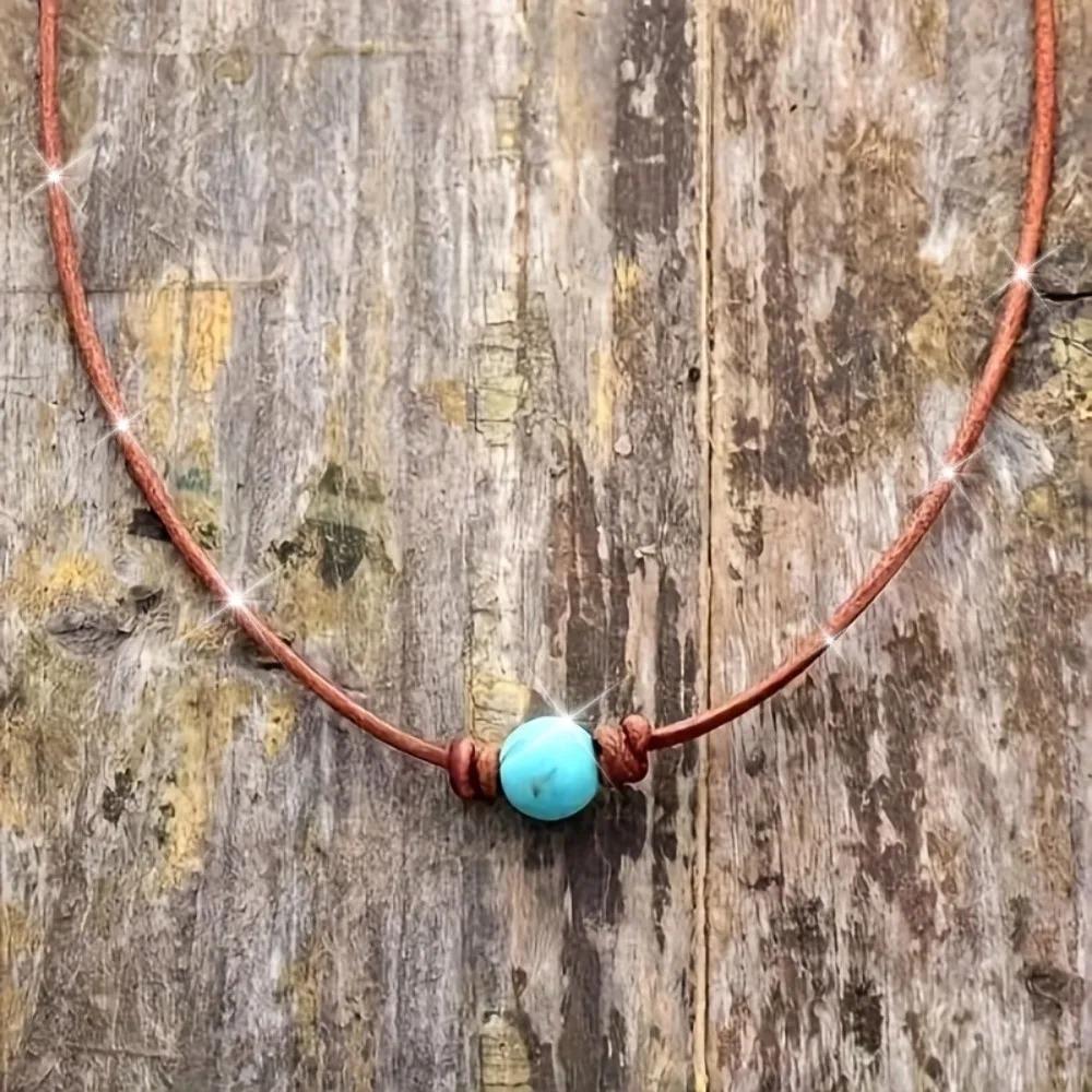 Fashionable Retro Turquoise Beaded Short Neck Fitting Women's Necklace, Versatile for Daily Use