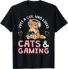 Gamer Katze Nur Ein Mädchen, Das Katzen Und Gaming Liebt Grafik Gedrucktes Weiches Atmungsaktives T-Shirt Damen Oberteile Freizeitkleidung