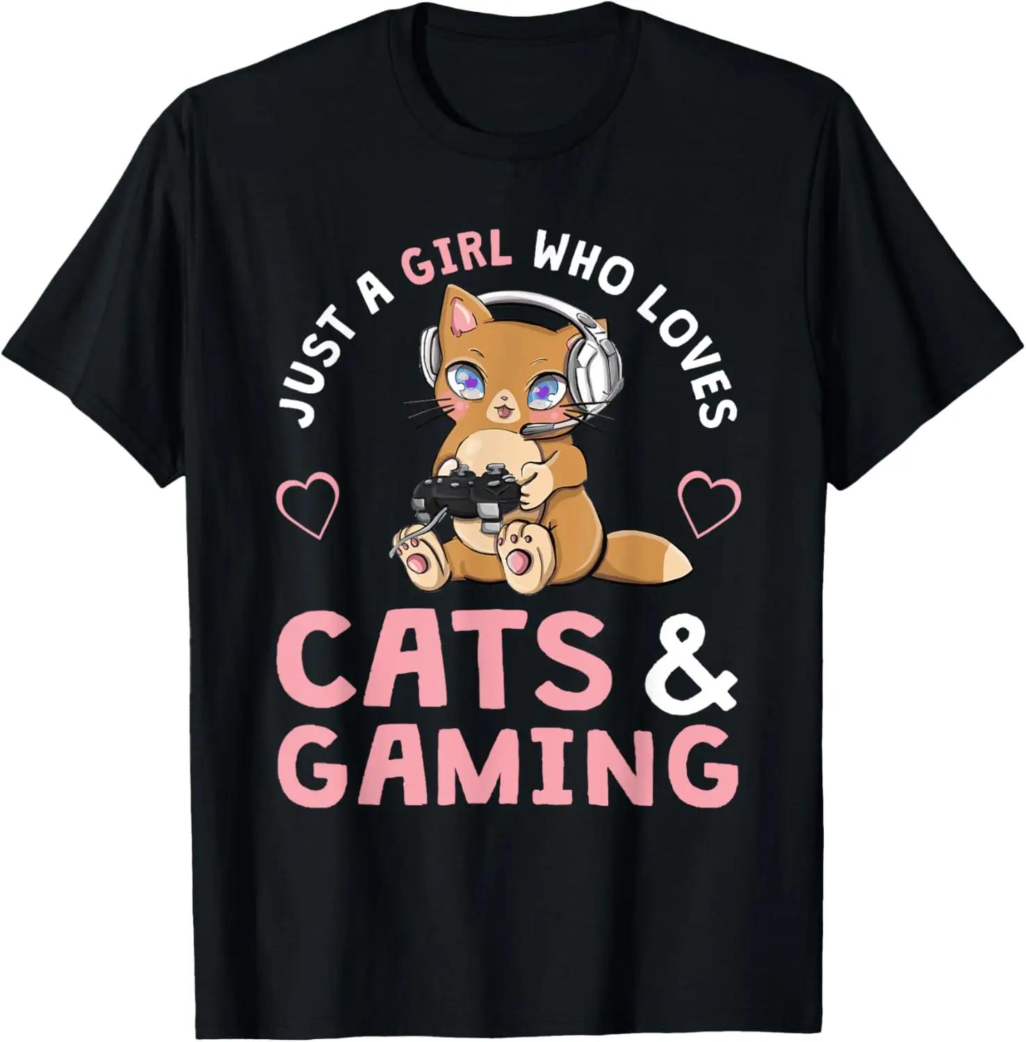Gamer Cat Just A Girl Who Loves Cats and Gaming Graphic Printed Soft Breathable TShirt Women Tops Casual Clothing S