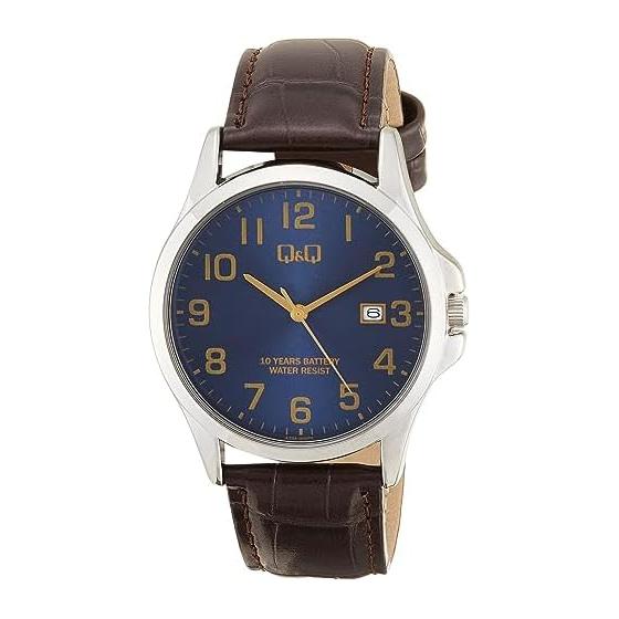 

[Citizen Q&Q] Analog Watch, 10 Years of Battery Life, Waterproof, Date, Synthetic Leather Band, A23A-005PK, Men s, Blue