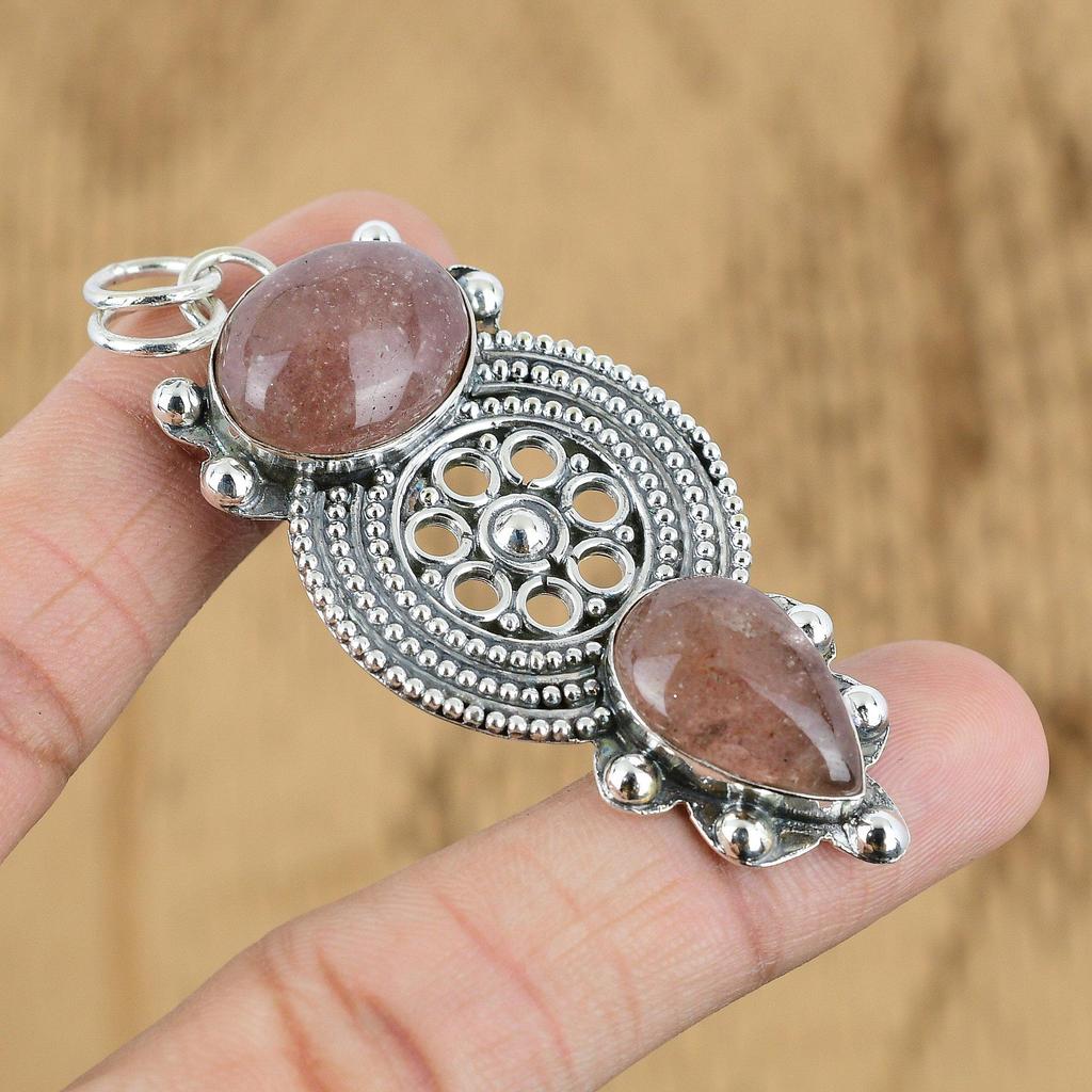 Anniversary Gift For Her Natural Sunstone Gemstone Pendant 925 Sterling Silver