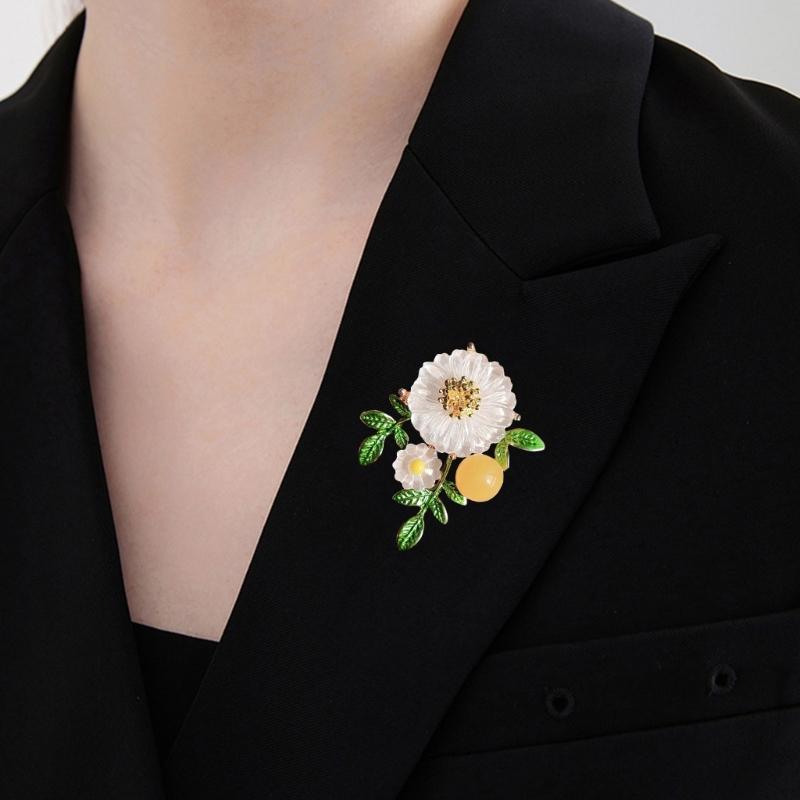 Elegante Spilla a Forma di Margherita per Donna Foglia Verde Girasole Spilla da Bavero Accessorio Gioiello per Giacche Zaino Sciarpa Cappelli