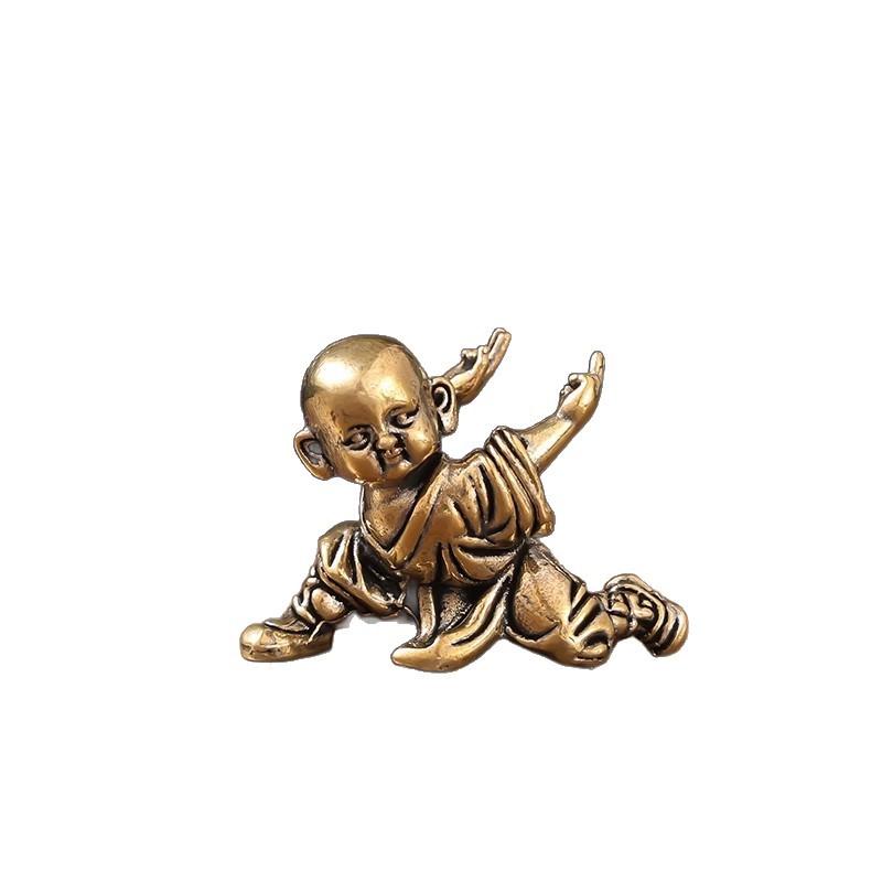 Solid Brass Kung Fu Monk Tea Pet – Zen Style Meditation Figurine for Home or Office Decor