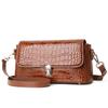 Aidrani  Crocodile Pattern Brown Shoulder Bag Retro Flap Handbag with Metal Lock
