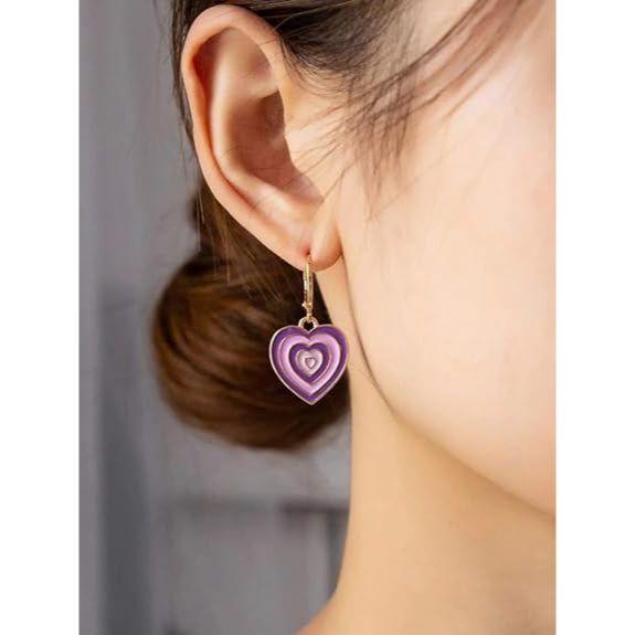 1 Pair Cute Gradient Color Heart-shaped Hoop Earring- Vintage Colorful Enamel Love Heart Dangle Drop Earring for Women Girl Teen 14K Gold Plated