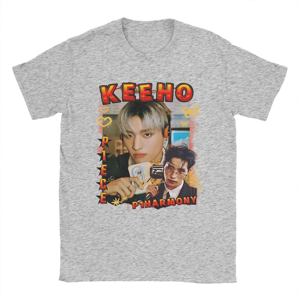 P1Harmony Keeho Koreanische Gruppe KPop T-Shirts Herren Vintage Reine Baumwolle T-Shirts O-Ausschnitt Kurzarm T-Shirts Bedruckte Oberteile