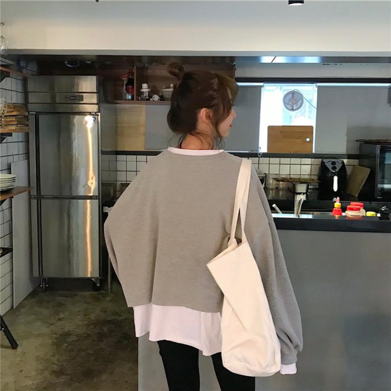 False Two Pieces Containing Cotton Design Sense Loose Sweater Female Thin Section Splicing Bottoming Shirt Literary Style Long-sleeved T-shirt Female