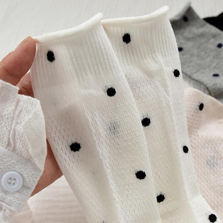 Gray Stacking Socks Children'S Cotton Medium Tube Socks Polka Dot Mesh Breathable Curling Summer Ballet Stockings