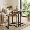 Nesting Side Tables Set of 3, C-Shaped Snack Side Tables with Steel Frame for Sofa Couch and Bed, Rustic Brown