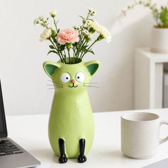 Cat Vase for Flowers, Quirky Cat Flower Vase for Desk Decoration and Bookshelf Display, 3D Decorative Vases for Home Office Styling and Gift Giving,