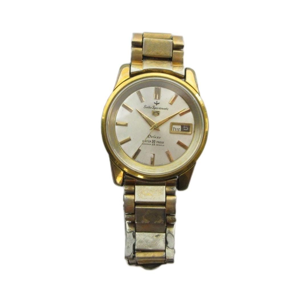 SEIKO 5 Sportsmatic Deluxe Vintage Antique Watch Automatic 23 Jewels Gold Color Day-Date