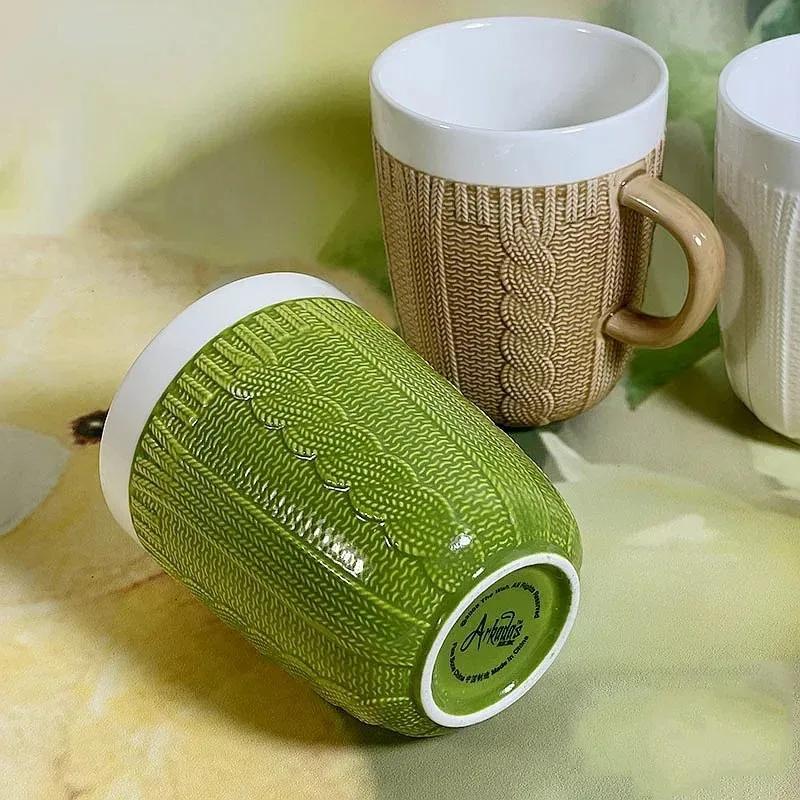 Multi Colored Ceramic Mugs Wool Knit Style Ceramic Coffee Mug Fun Milk Tea Cup with Handle Office Drinkware Cup Christmas Gifts