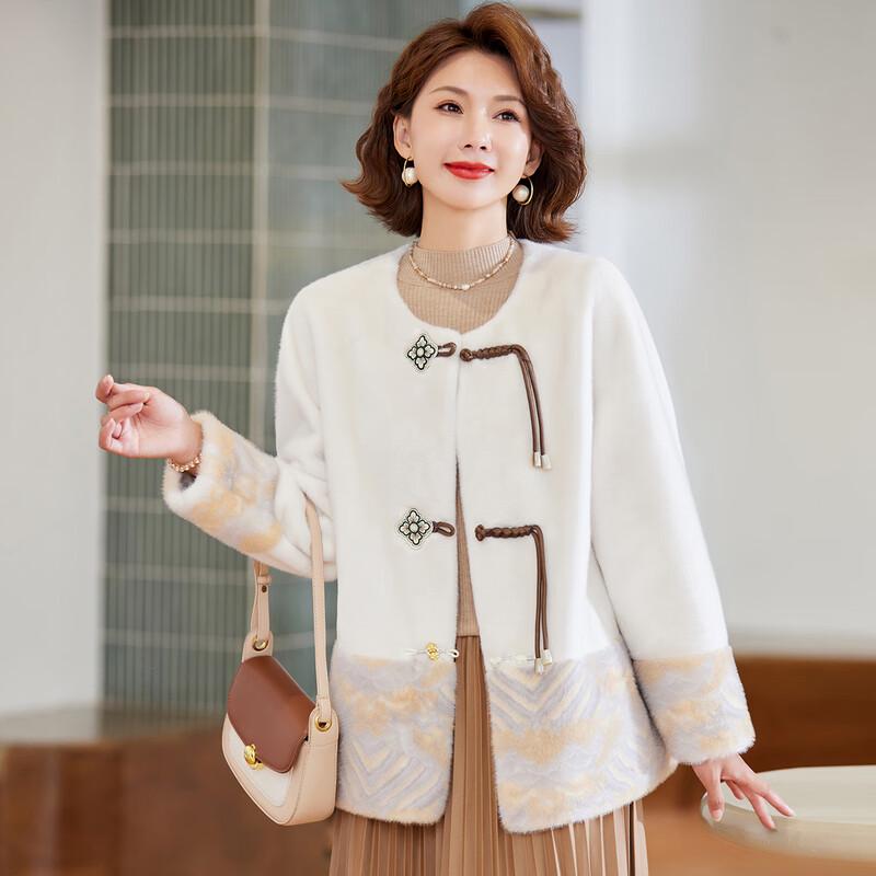 Paster New Chinese Style Faux Mink Fur Embroidered Autumn Winter Coat