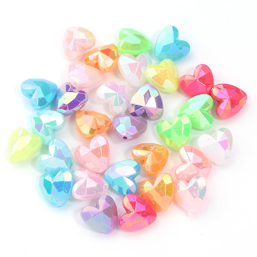 10/100Pcs/lot AB Color Love Heart Acrylic Beads Mixed Color Loose Spacer Beads for Bracelet Necklace Jewelry Making Accessories