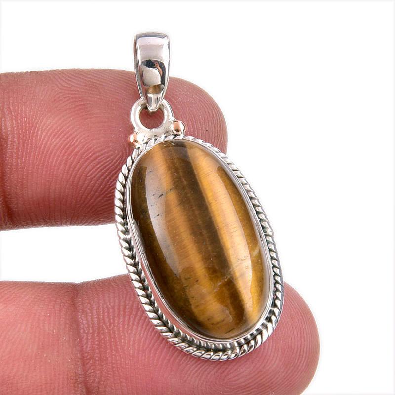 

Natural Tiger s Eye Gemstone 925 Solid Sterling Silver Gift Pendant 1.50 U9M46
