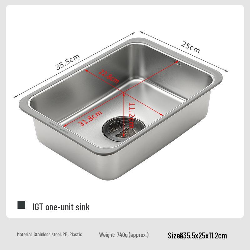 

Coleman CK-26 IGT Кемпинговая раковина из нержавеющей стали: Многофункциональная мойка для посуды и овощей с хранением воды.