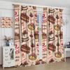 Coffee Cake Fruit Dessert Curtain, Coffee Shop Bakery Inspired Tasty Cupcake Pattern Rod Pocket Window Treatments for Bedroom