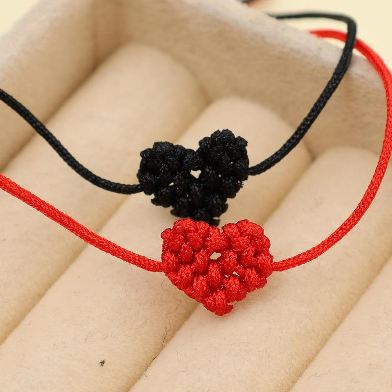 1pair Adjustable Red Rope Heart Bracelet Handmade Woven Heart Shaped Bracelet Jewelry Fashionable Couple's Gifts Bracelet Gifts