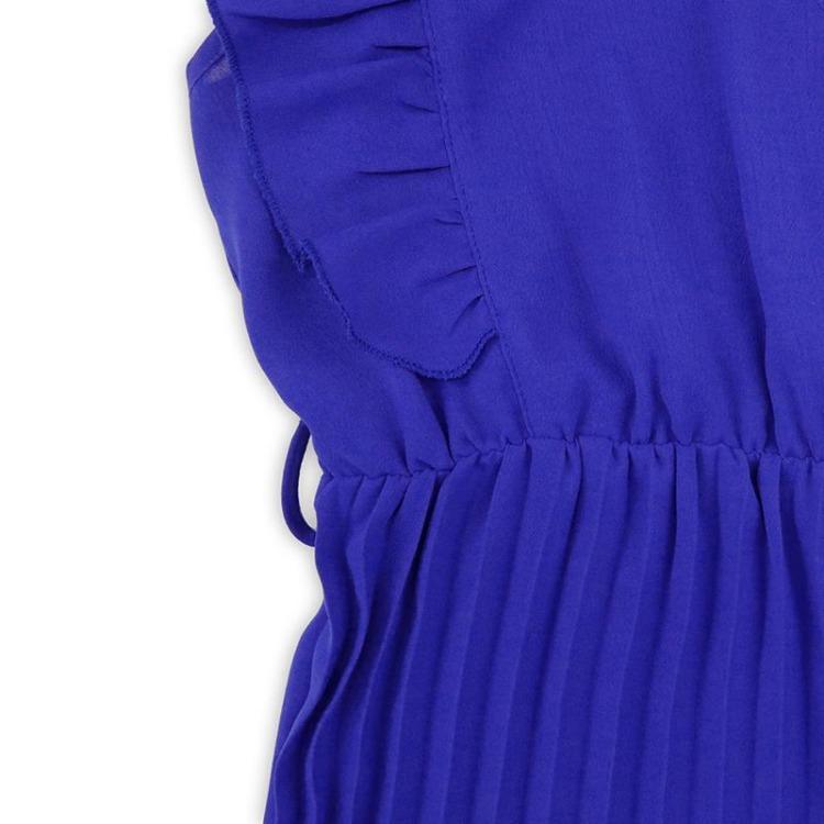 Women Slim High Waist Wide Leg Jumpsuit Sleeveless Ruffle V Neck Pleated Pants