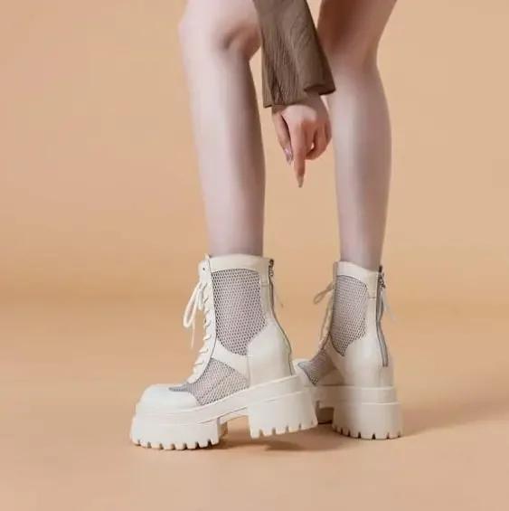 Fashion High Quality10CM Genuine Leather Hollow Mary Jane Women Slippers Ankle Booties Pumps Shoes Flat Sandals Summer Platform Wedge