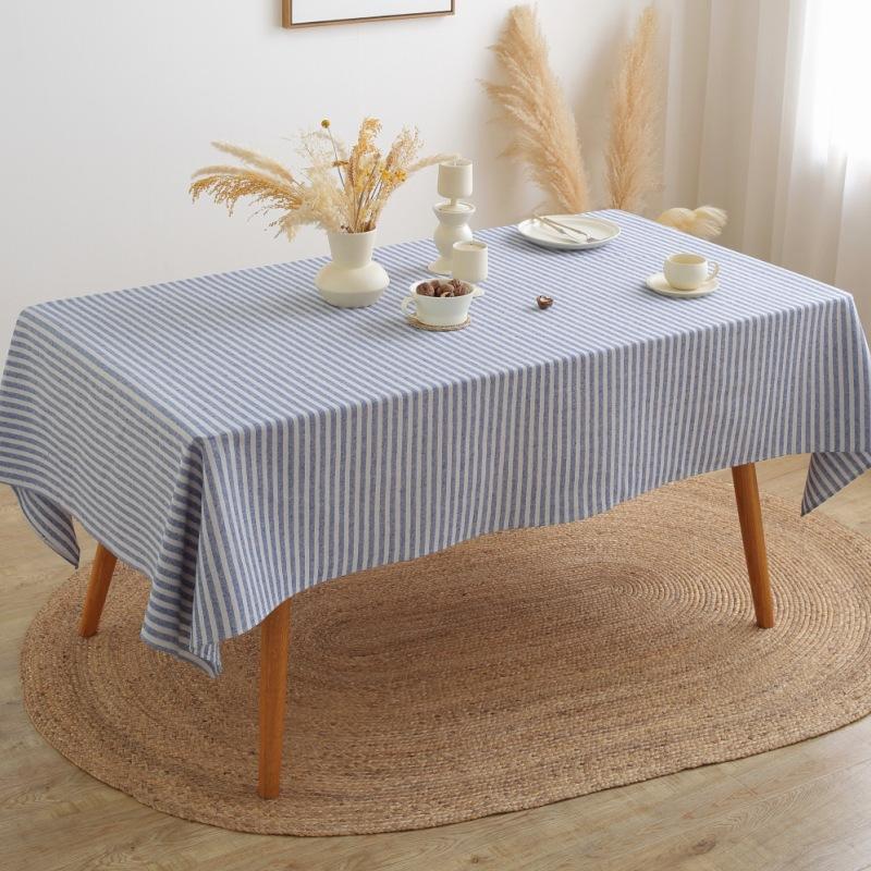 Minimalist Striped Tablecloth Cotton Linen Rectangular Dining Table Mat Household Coffee Desk Dustproof Decorative Cover Cloth