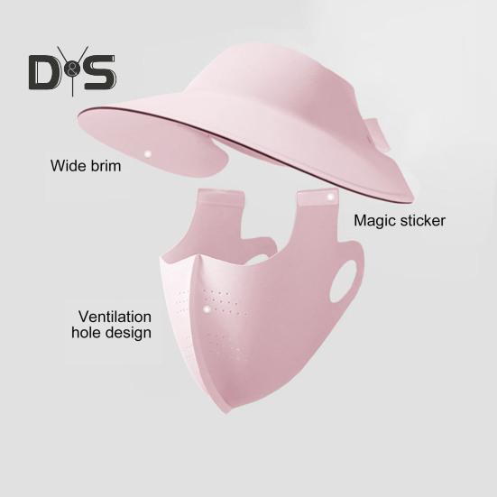 Sunscreen Face Guard Ice Silk Breathable Holes Sun Protection Hat Wide Brim Design Fastener Tape Face Guard