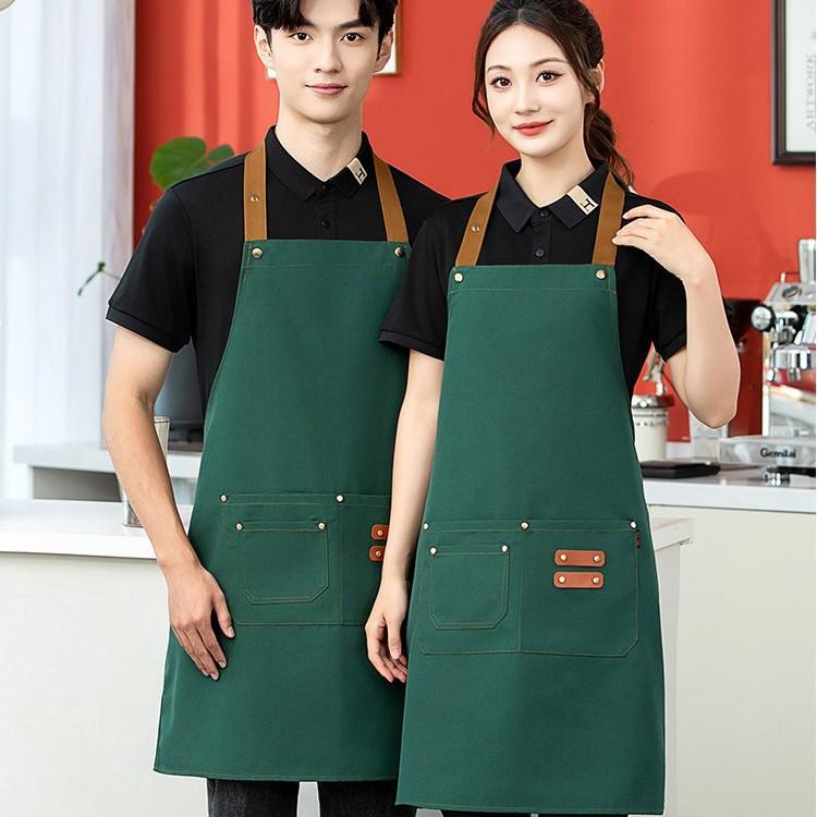 Adjustable Waterproof Canvas Apron with Logo Print for Kitchen and Restaurant Use
