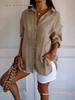 Women's Solid Color Single-Breasted Pleated Lapel Shirt with Roll-Up Sleeves - European & American Style