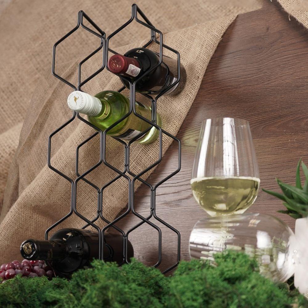 Black metal wine rack for 8 bottles, 23x48 cm