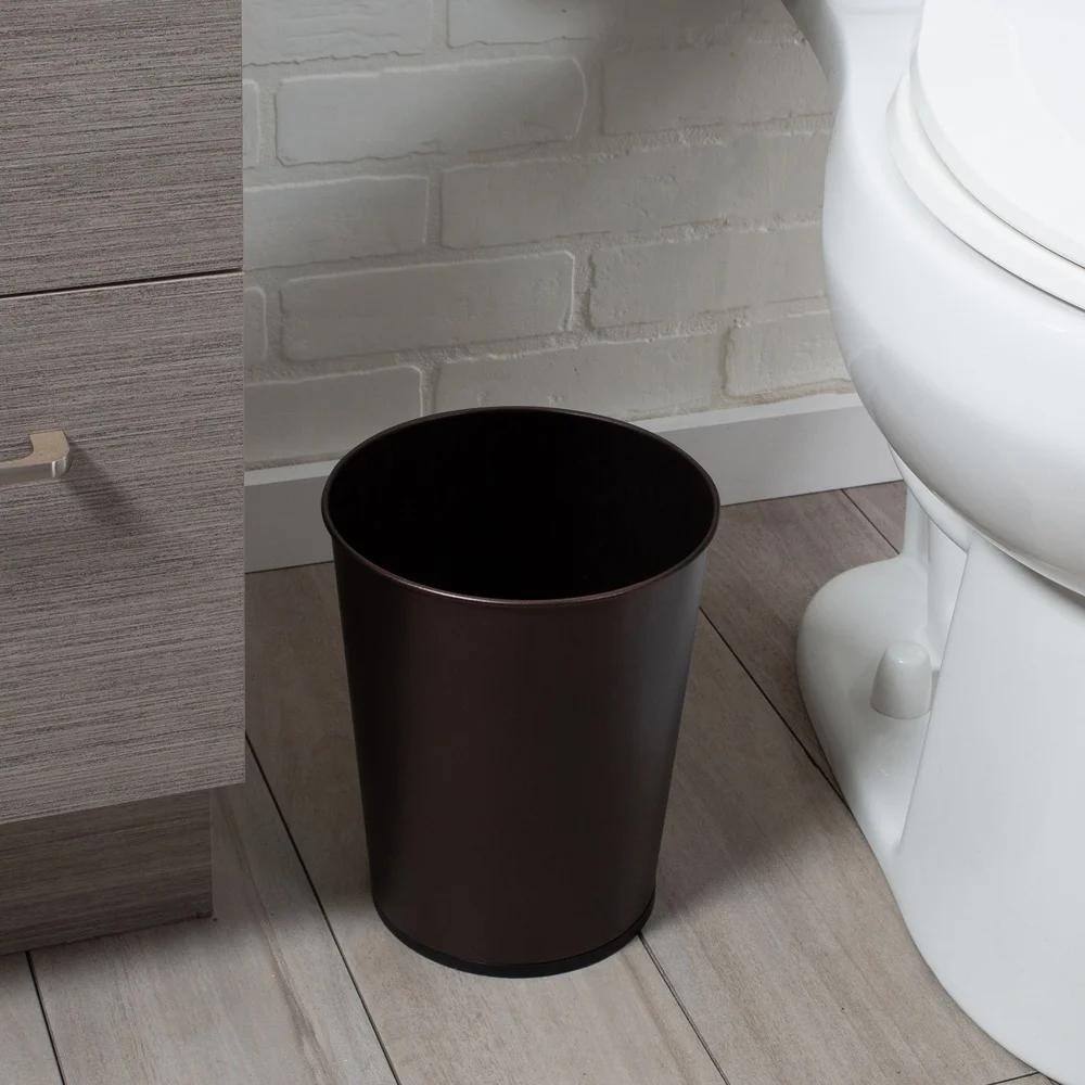 Compact Iron Bathroom Trash Can Lightweight Round Waste Basket Home Office Indoor Use Oil-Stained Bronze 5L Capacity