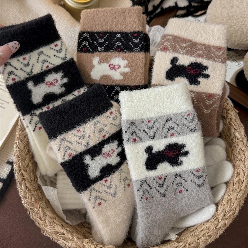 Lock Temperature Retro Puppy Australian Fleece Socks Girls Thickened Mid-Tube Socks Cute Cartoon Versatile Stack Socks