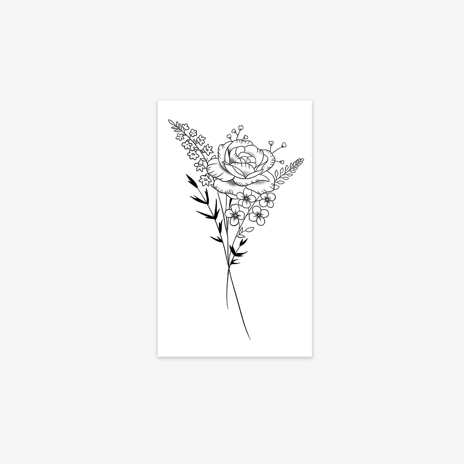 Premium Small Fresh Simple Roses Small Flowers Bouquet Tattoo Sticker 6*10