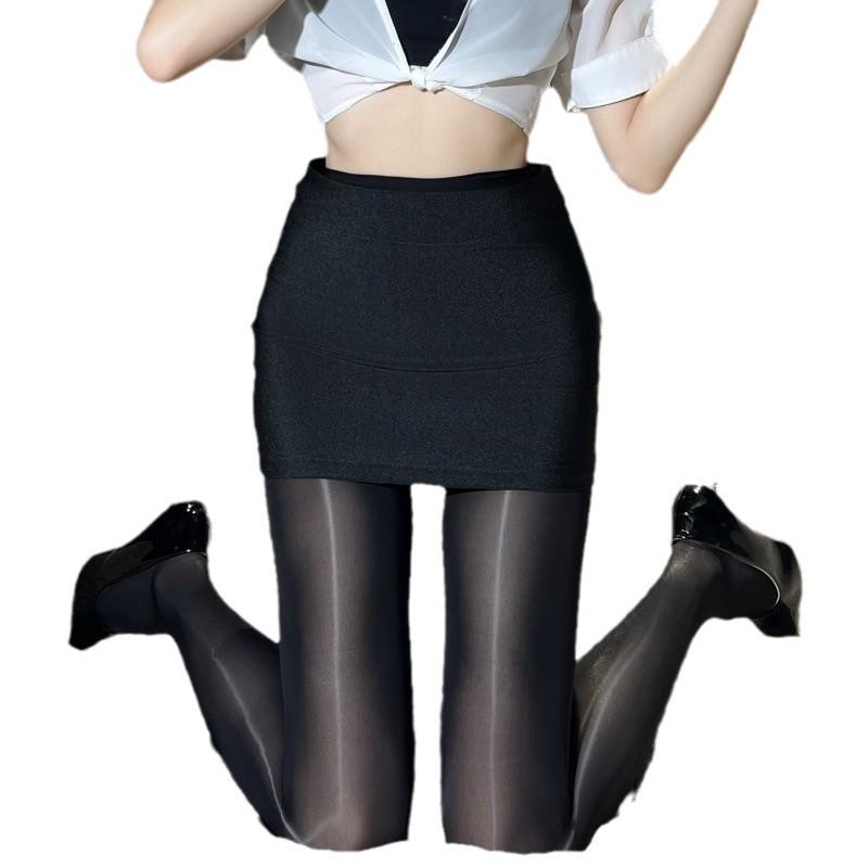 Glossy Black Horse Oil Anti-Snag Legwear: Durable Nude Photosensitive Pantyhose In Large Size for Women