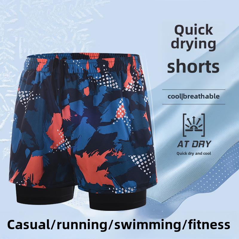 Men's Quick-Dry Double-Layer Loose-Fit Printed Swim Trunks