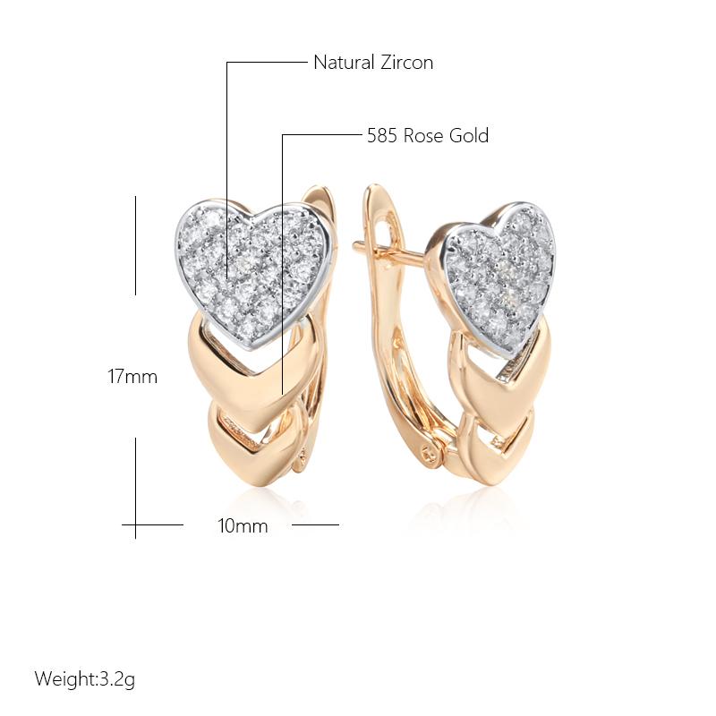 New Arrivals Micro-Wax Inlay Natural Zircon Drop Earrings  Rose Gold Color Fashion Women Wedding Jewelry Heart Earrings