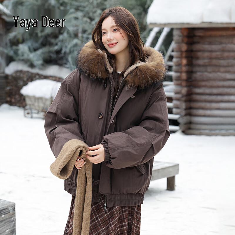 

Yalu Women s Short Parka Down Jacket with Large Fur Collar M